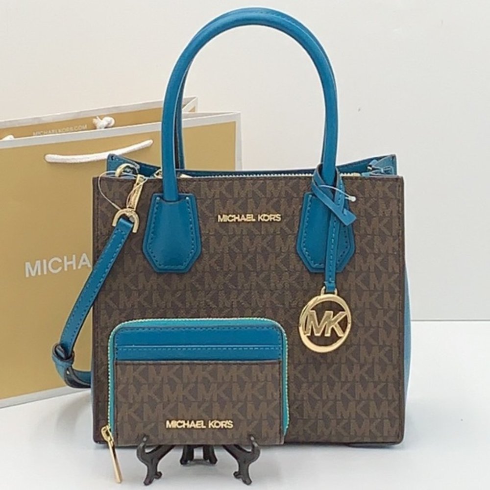 Michael Kors Mercer Md Crossbody Messenger Bag & Jet Set Md ZA Card Case Wallet - Picture 13 of 16